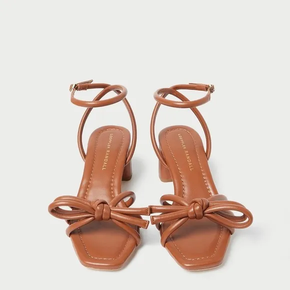 new Loeffler Randall Mikel leather bow block heel sandals  in timber brown