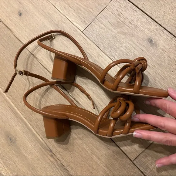 new Loeffler Randall Mikel leather bow block heel sandals  in timber brown