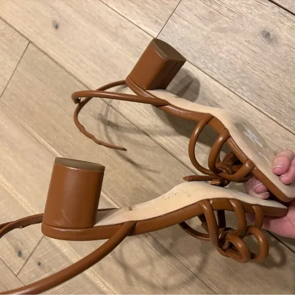 new Loeffler Randall Mikel leather bow block heel sandals  in timber brown