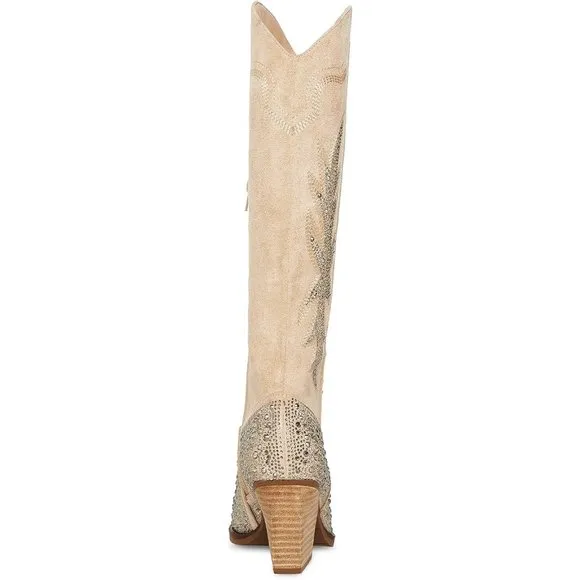 NEW Madden Girl Western Knee Hi Boots Size 7.5 Apple Sand Rhinestone Embellished