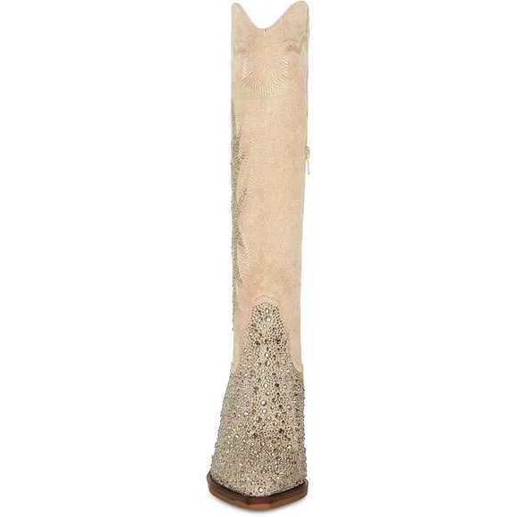 NEW Madden Girl Western Knee Hi Boots Size 7.5 Apple Sand Rhinestone Embellished