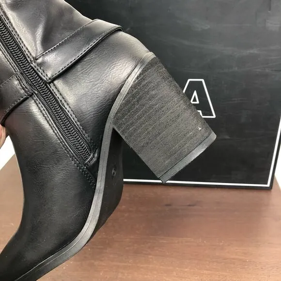 NEW MIA 'Hamilton' Faux Leather Black Block Heeled Knee High Boots Women's Sz 6