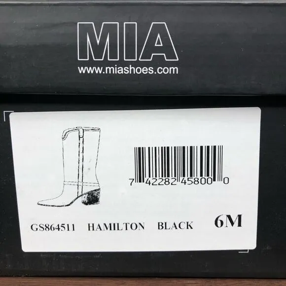 NEW MIA 'Hamilton' Faux Leather Black Block Heeled Knee High Boots Women's Sz 6