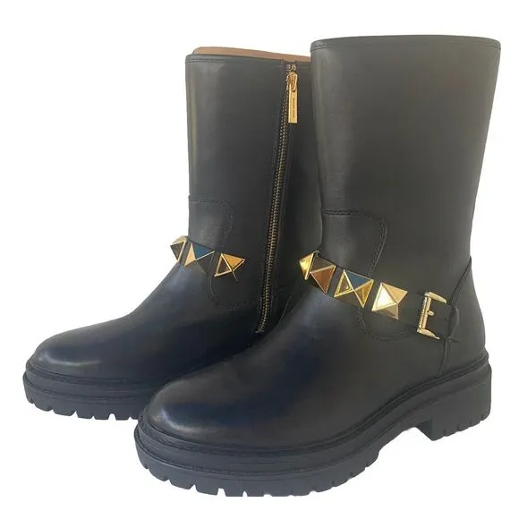 NEW MICHAEL KORS‎ $250 BLACK LAYTON STUDDED LEATHER BOOTS SZ 7