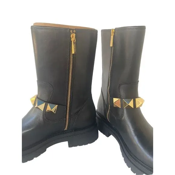 NEW MICHAEL KORS‎ $250 BLACK LAYTON STUDDED LEATHER BOOTS SZ 7