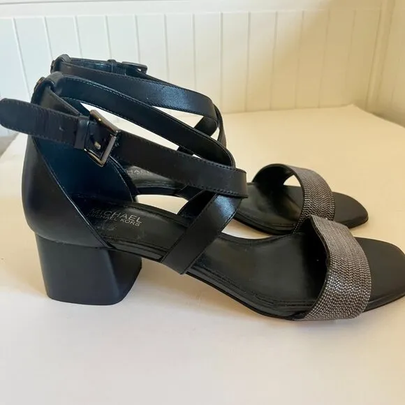 NEW Michael Michael Kors Diane Black Block Heel Sandal Size 6.5