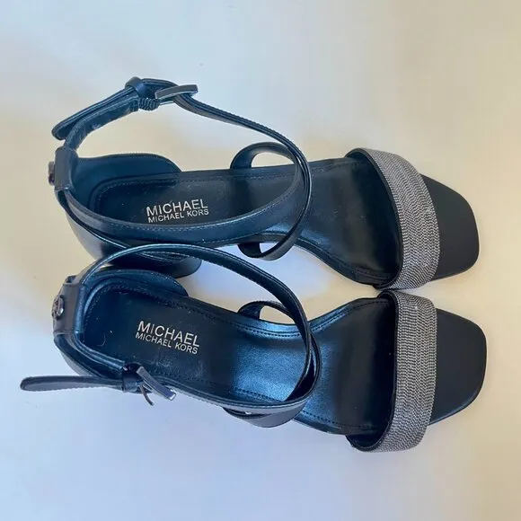 NEW Michael Michael Kors Diane Black Block Heel Sandal Size 6.5