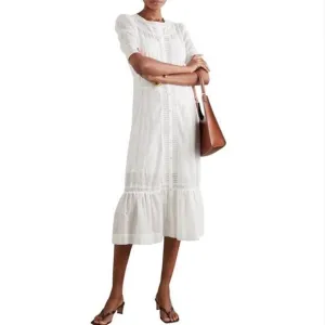 NEW Reformation Oxford Dress 100% Cotton White Prairie  Button Front White Sz10