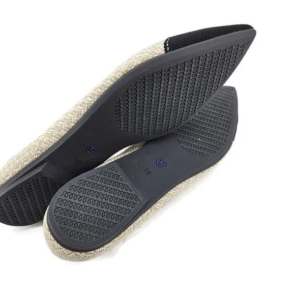New Rothy's The Point II Womens 10 Cream Herringbone Ballet Flats Shoes