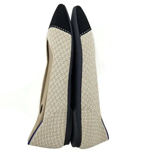 New Rothy's The Point II Womens 10 Cream Herringbone Ballet Flats Shoes