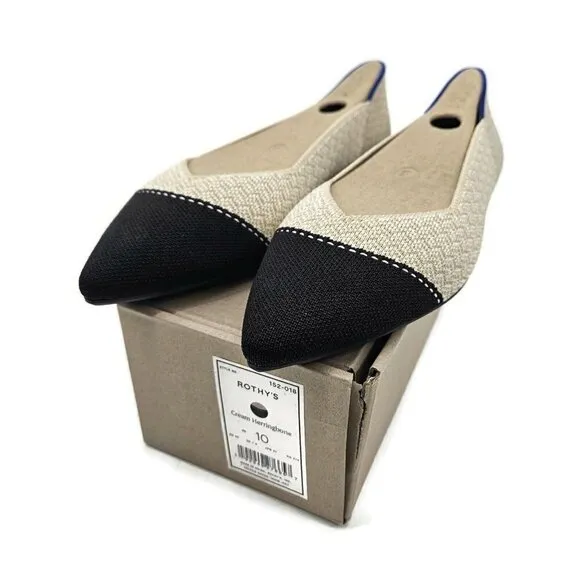 New Rothy's The Point II Womens 10 Cream Herringbone Ballet Flats Shoes