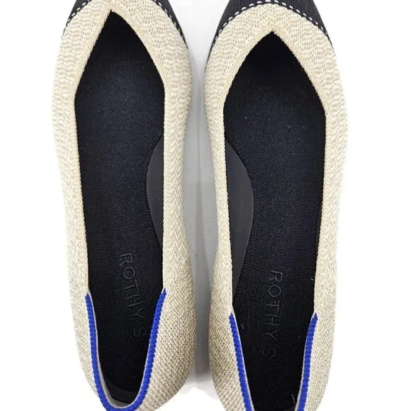 New Rothy's The Point II Womens 10 Cream Herringbone Ballet Flats Shoes