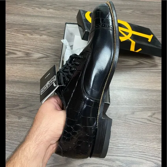 NEW Stacy Adams Madison Black Crocodile Oxfords 12