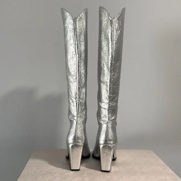 New Steve Madden Silver Croft Women's Knee-High Heeled Boots in Crushed Silver