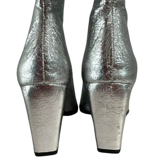 New Steve Madden Silver Croft Women's Knee-High Heeled Boots in Crushed Silver