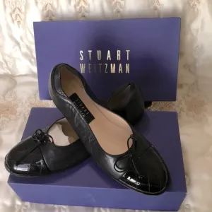 NEW Stuart Weitzman SNUGGLE Black Cap Toe Napa Leather Ballet Flats NIB