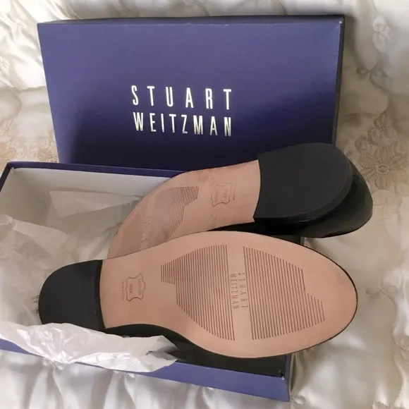 NEW Stuart Weitzman SNUGGLE Black Cap Toe Napa Leather Ballet Flats NIB