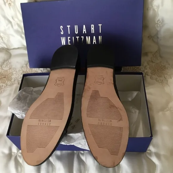 NEW Stuart Weitzman SNUGGLE Black Cap Toe Napa Leather Ballet Flats NIB