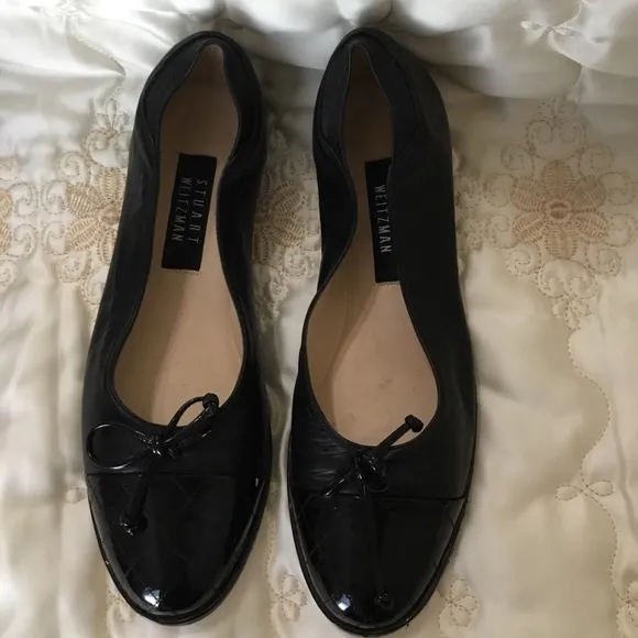 NEW Stuart Weitzman SNUGGLE Black Cap Toe Napa Leather Ballet Flats NIB