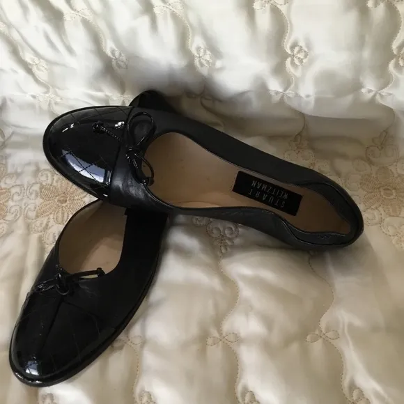 NEW Stuart Weitzman SNUGGLE Black Cap Toe Napa Leather Ballet Flats NIB