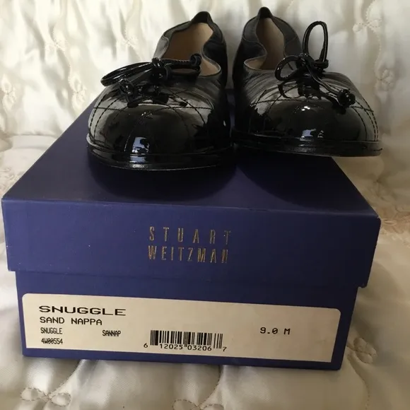 NEW Stuart Weitzman SNUGGLE Black Cap Toe Napa Leather Ballet Flats NIB