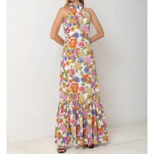 NEW S/W/F crossover halter maxi dress in spring floral