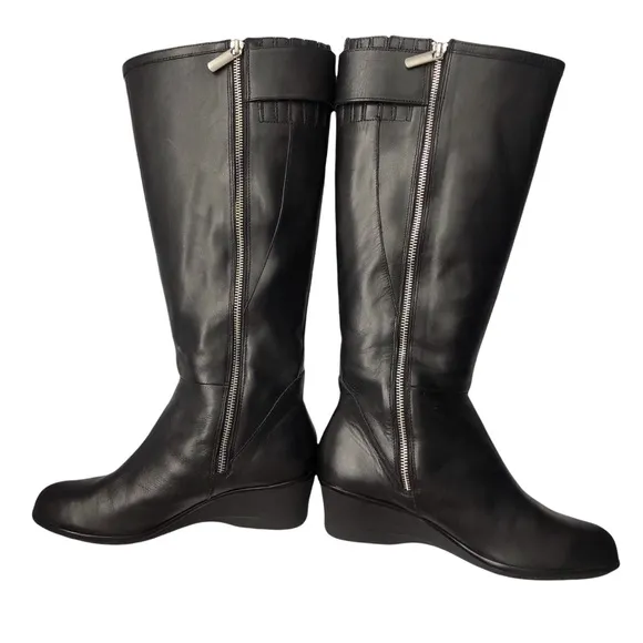 NEW Taryn Rose Aiden Black Leather Weatherproof Knee High Boots 8.5
