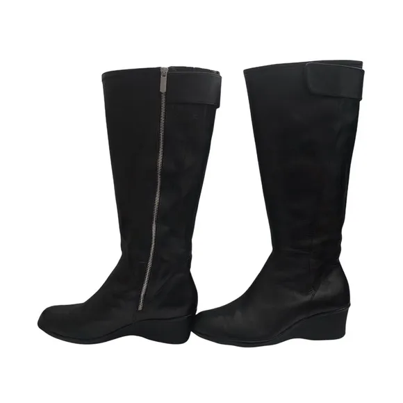 NEW Taryn Rose Aiden Black Leather Weatherproof Knee High Boots 8.5