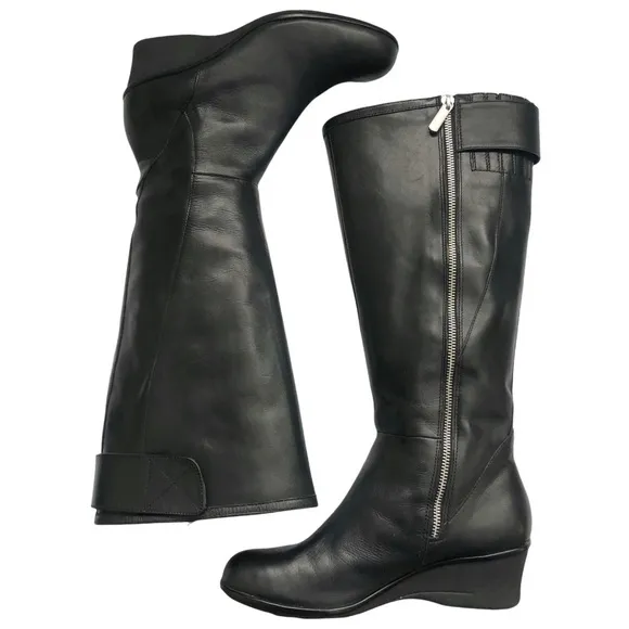NEW Taryn Rose Aiden Black Leather Weatherproof Knee High Boots 8.5
