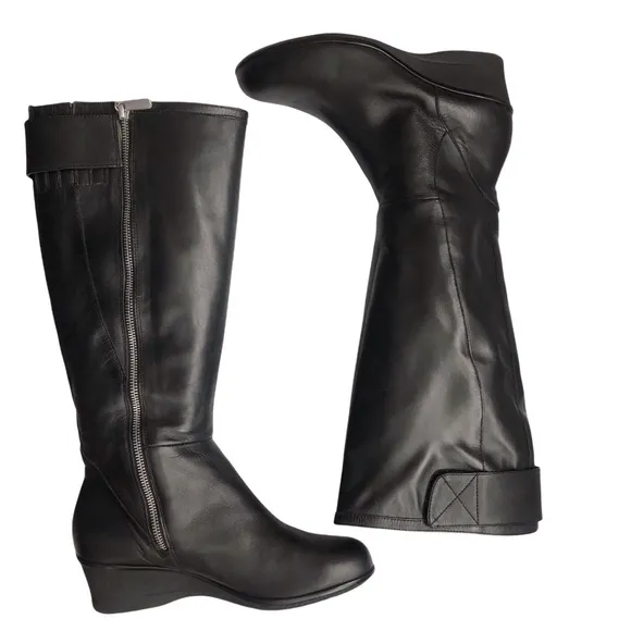 NEW Taryn Rose Aiden Black Leather Weatherproof Knee High Boots 8.5