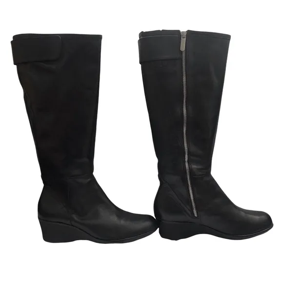 NEW Taryn Rose Aiden Black Leather Weatherproof Knee High Boots 8.5