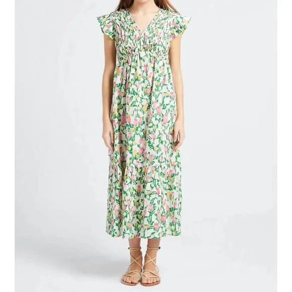 NEW THE KORNER floral long dress in green floral