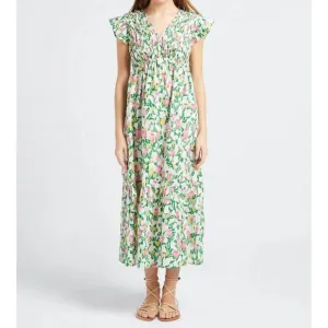 NEW THE KORNER floral long dress in green floral
