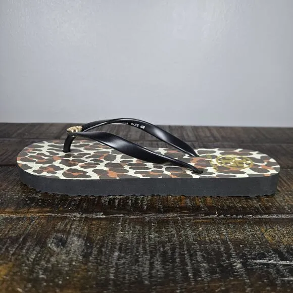NEW Tory Burch Flat Flip Flops Womens Size 6 Sandals Thong Black Leopard Print