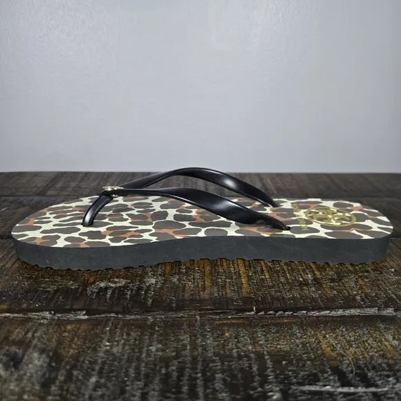 NEW Tory Burch Flat Flip Flops Womens Size 6 Sandals Thong Black Leopard Print