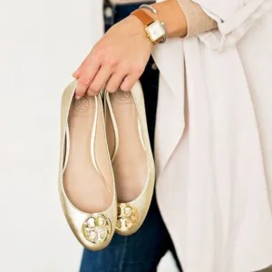 NEW Tory Burch Minnie Ballet Flats Shoes in Metallic Gold size 7.5M