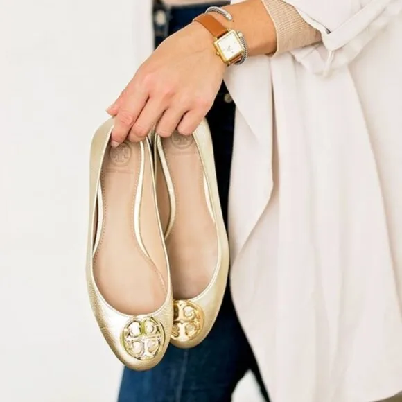 NEW Tory Burch Minnie Ballet Flats Shoes in Metallic Gold size 7.5M