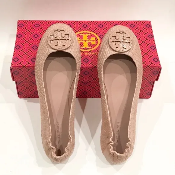 New TORY BURCH Minnie Travel Ballet Flat shoes Meadowsweet, leather Size 8