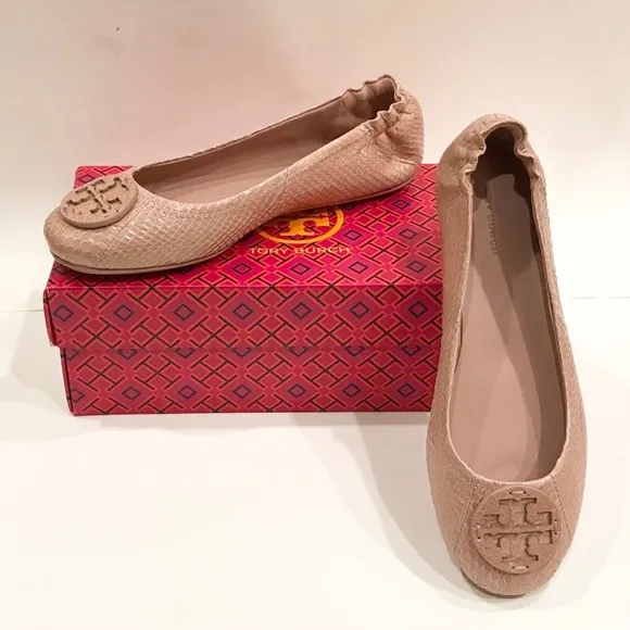 New TORY BURCH Minnie Travel Ballet Flat shoes Meadowsweet, leather Size 8