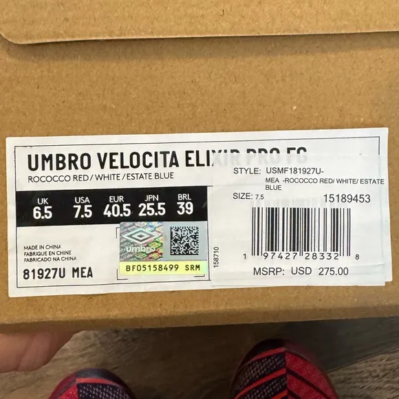 NEW Umbro Velocita Elixir Pro FG Soccer Cleats Red Blue Athletic Shoes Mens 7.5