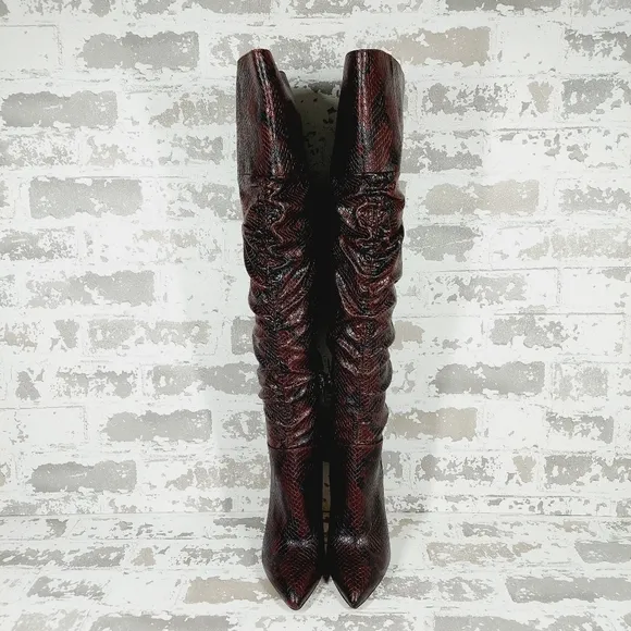 NEW Vince Camuto Women Snake Faux Leather Heel Kentelli Over the Knee Boots M801