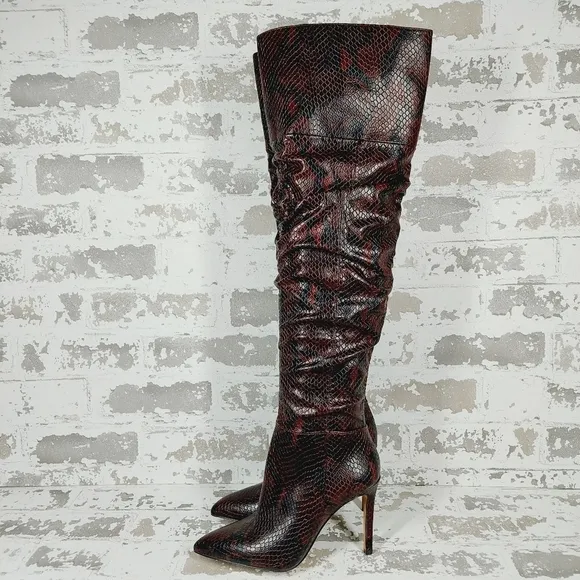 NEW Vince Camuto Women Snake Faux Leather Heel Kentelli Over the Knee Boots M801