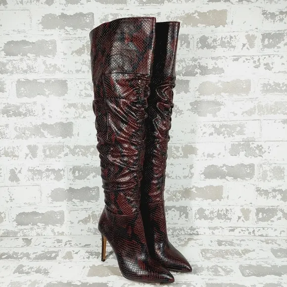 NEW Vince Camuto Women Snake Faux Leather Heel Kentelli Over the Knee Boots M801