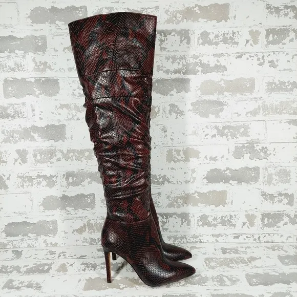 NEW Vince Camuto Women Snake Faux Leather Heel Kentelli Over the Knee Boots M801