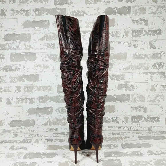 NEW Vince Camuto Women Snake Faux Leather Heel Kentelli Over the Knee Boots M801