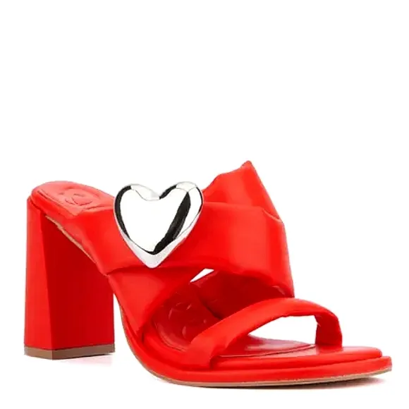 New w/o Box Olivia Miller Lovey Dovey Vegan Leather Block Heel Dress Sandals