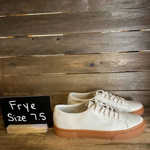 New Womens Frye Gia Low‎ Lace Ivory Leather Casual Shoes Sneakers Size 7.5 M