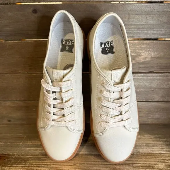 New Womens Frye Gia Low‎ Lace Ivory Leather Casual Shoes Sneakers Size 7.5 M