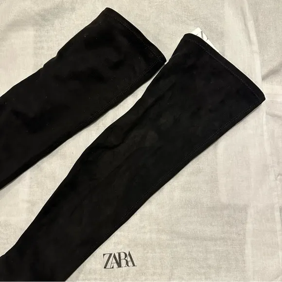 New Zara Heeled Fabric Black Over The Knee High Boots Size 8 2004/310