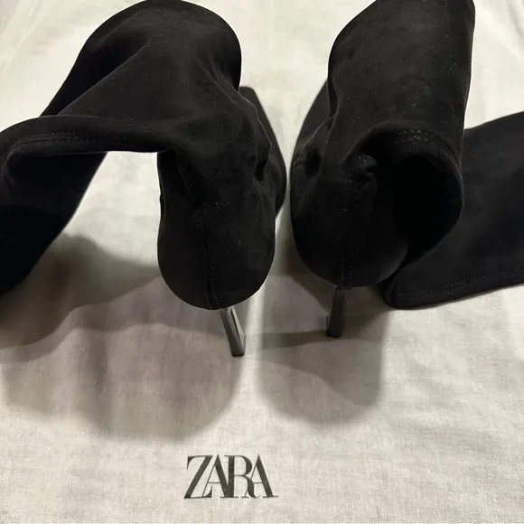 New Zara Heeled Fabric Black Over The Knee High Boots Size 8 2004/310
